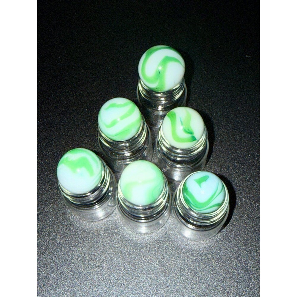 Vtg. Akro Agate Uranium Glass Marbles Lot Green White Swirl Glows Under UV 6 Lot